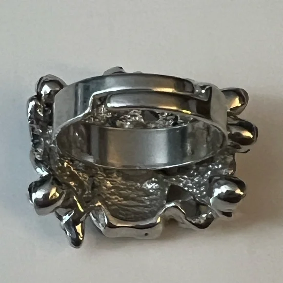 Seashell Beach Motif Silver Tone with rhinestones Ring sz 7 - Picture 6 of 12